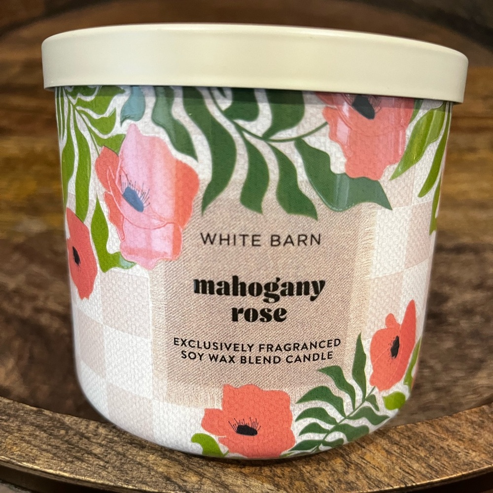 Bath & Body Works White Barn Mahogany Rose 3-Wick Candle